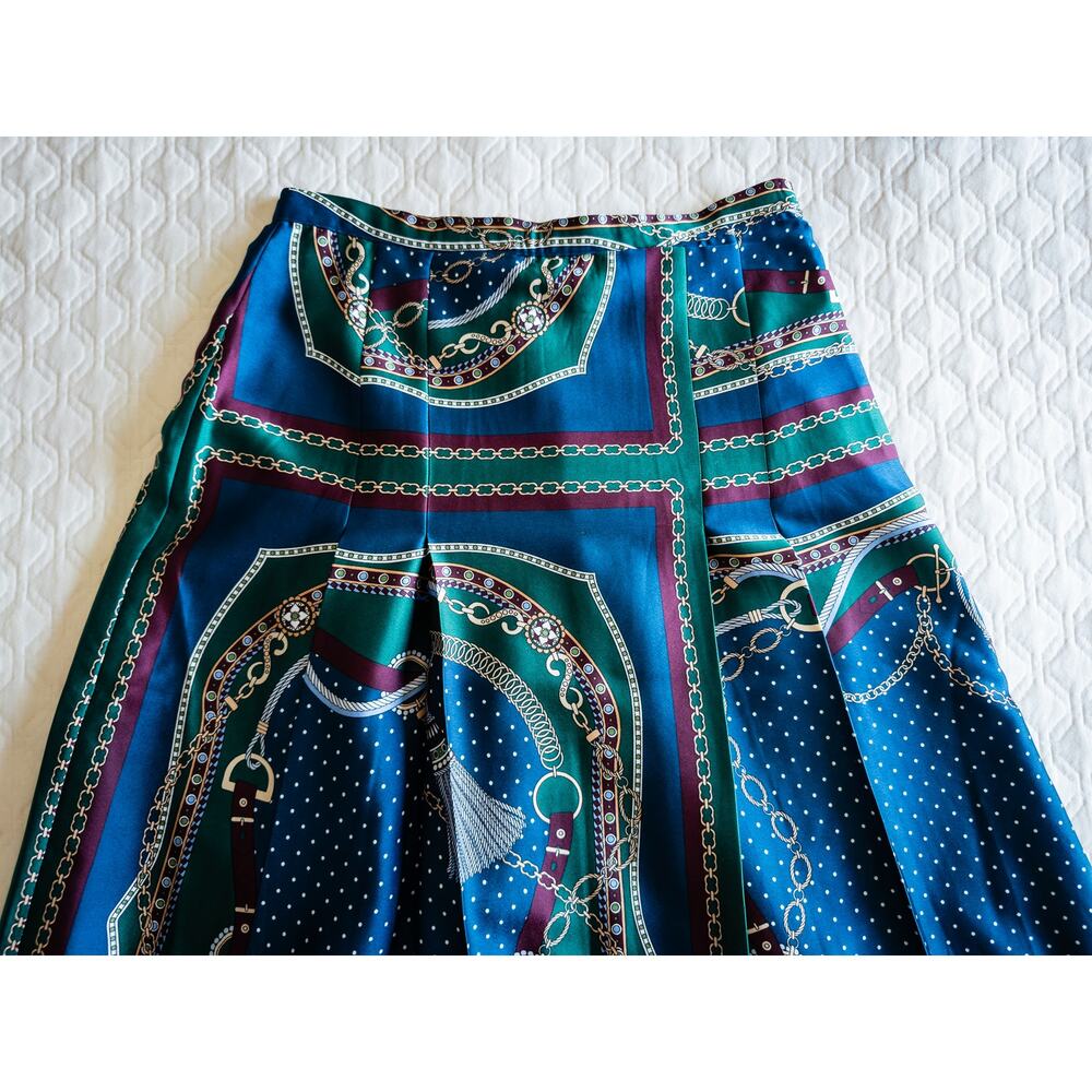 Ann Taylor NWT Shirt (XS) Full Pleated Skirt (0) Set Navy/Green Chain Print - Picture 8 of 12
